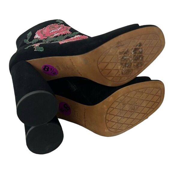 Donald J Pliner 8.5 Barri Black Suede Floral Embellished Peep Toe Ankle Bootie - Picture 6 of 7